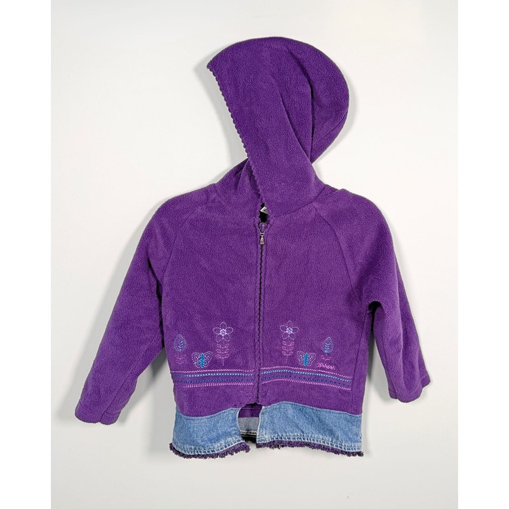 OshKosh Bgosh Girls 3T Purple Fleece Hoodie Butterfly Denim Trim Jacket